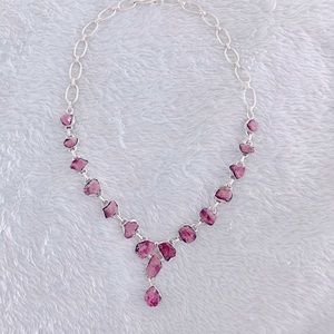 Pink tourmaline set in sterling silver necklace.